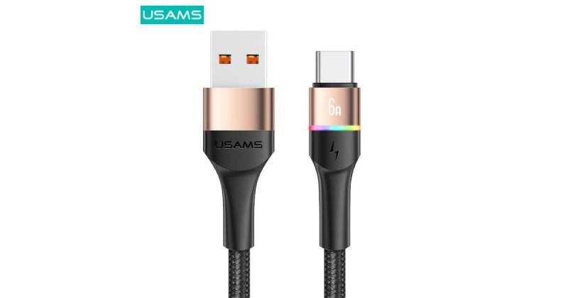 Usams USB → USB Type-C (töltő/adat) kábel 1,2m fekete (6A) LED