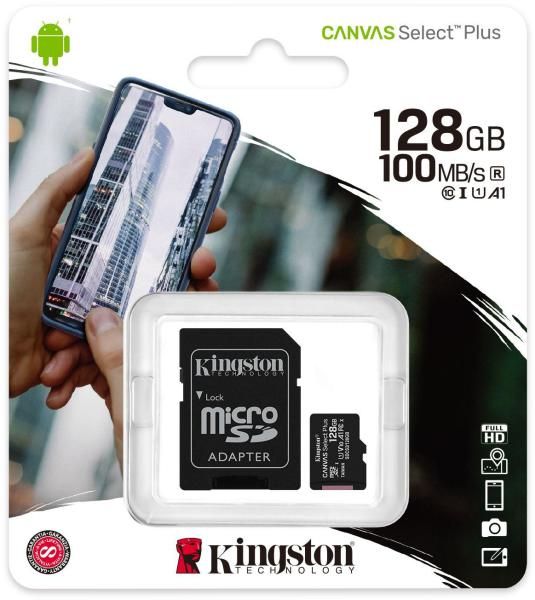 Kingston 128GB micro SD XC Canvas (Class 10, UHS-I) + SD adapter